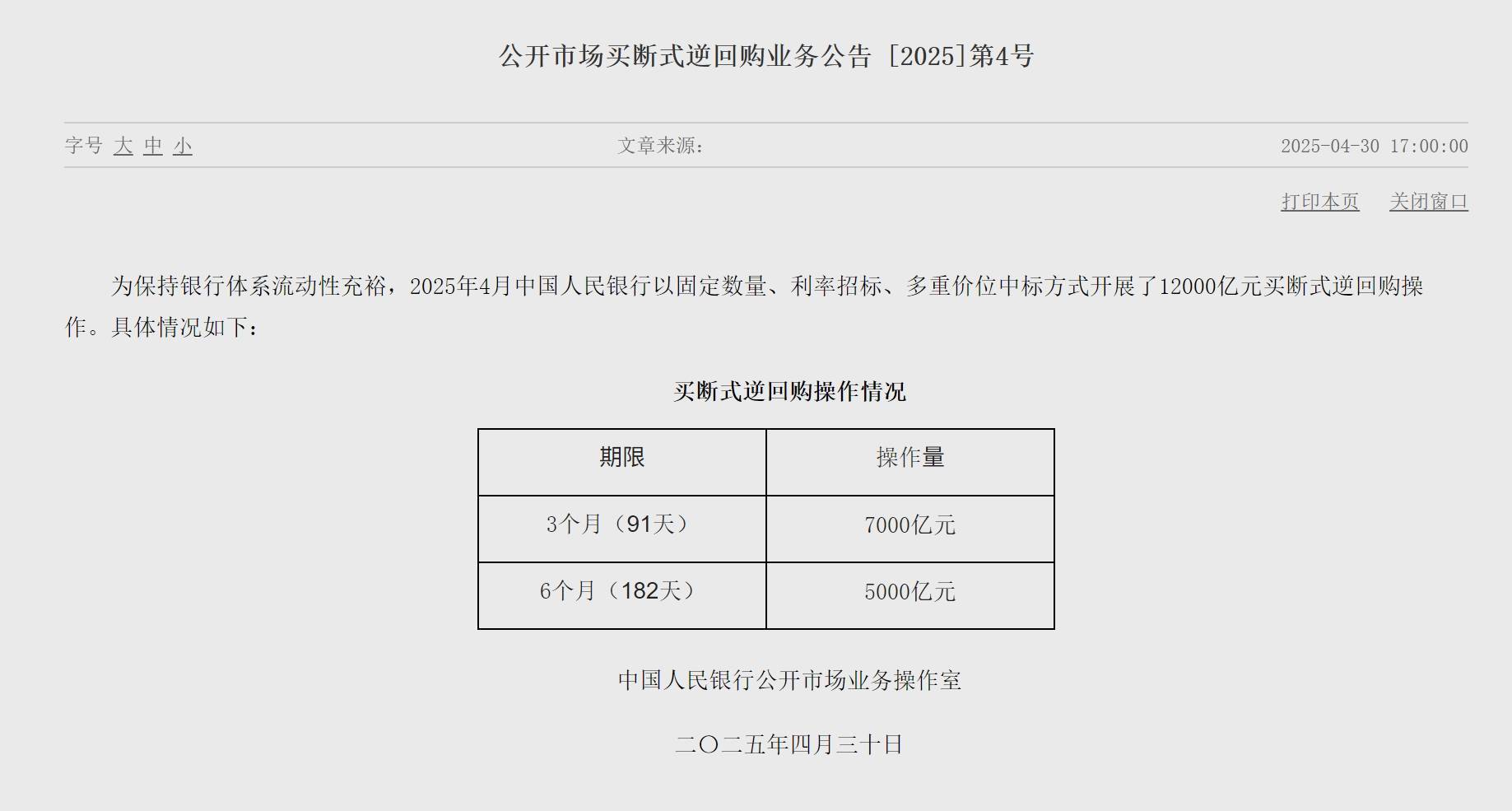央行7月15日开展14000亿买断式逆回购